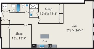 2BR 2Bath FloorPlan Two Bedroom Floor plan at the Lofts at Gin Alley