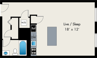 OBed 1Bath FloorPlan1 Studio Floor Plan at the Lofts at gin Alley