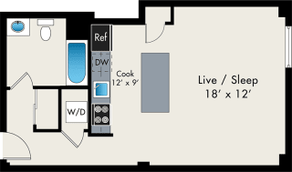 0Bed 1Bath FloorPlan Studio FLoor Plan At the Lofts at Gin Alley