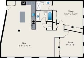 2Bed 2Bath FloorPlan Image Two Bedroom Floor Plan