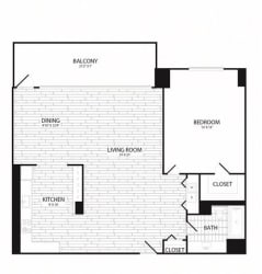 Floor Plan 1 Bedroom, 1 Bath 959 SF A11R