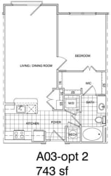 Floor Plan 1 Bedroom, 1 Bath 748 SF KA3.3