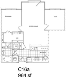 Floor Plan 2 Bedroom, 1 Bath 964 SF KC161