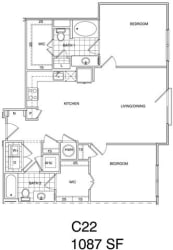 Floor Plan 2 Bedroom, 2 Bath 1087 SF KC22