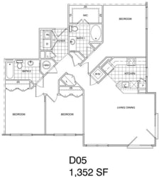 Floor Plan 3 Bedroom, 2 Bath 1352 SF KD5
