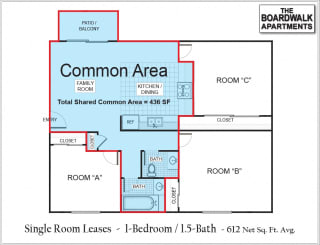 Floor Plan Single Room (NC) w/Shared Common Areas