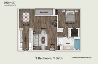 Floor Plan 1 Bedroom, 1 Bath