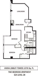 Galtier Towers Anoka Floor Plan Anoka Floor Plan Galtier Towers Apartments in Lowertown, St. Paul, MN 2 Bedroom 2 Bath Apartment