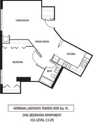 Galtier Towers Norman Floor Plan Galtier Towers Apartments in Lowertown, St. Paul, MN 1 Bedroom 1 Bath Apartment