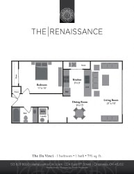 The Davinci 1 Bed 1 Bath Floor Plan The Davinci 1 Bed 1 Bath Floor Plan at Renaissance at the Power Building, Ohio, 45202