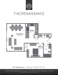 The Shakespeare 1 Bed 1 Bath Floor Plan The Shakespeare 1 Bed 1 Bath Floor Plan at Renaissance at the Power Building, Cincinnati, Ohio