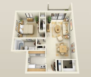 One Bedroom Floorplan One Bedroom Floorplan at Lakeside Village Apartments, 48038