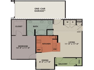 Floor Plan 1 Bedroom, 1 Bath 858 sqft A1A