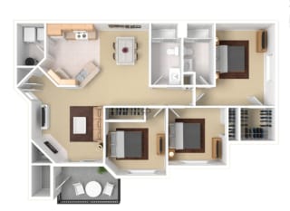 The Arden Apartments l 3 Bed Floor Plan Three Bedroom Floor Plan Apartment For Rent in Gresham OR 97080 l The Arden