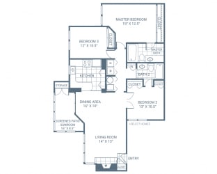 Floor Plan 3 Bedroom 2 Bath 1435 sqft (C1)