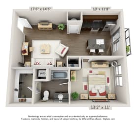 Azure 1 Bed 1 Bath NoSo Floor Plan Floor Plan Residences at CityWay Apartments in Indianapolis