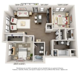 Cobalt 2 Bed 2 Bath Floor Plan Residences at CityWay Apartments in Indianapolis