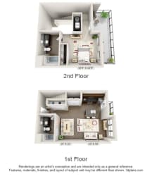 1 Bed 2 Bath Amethyst Floor Plan Floor Plan Residences at CityWay Apartments in Indianapolis