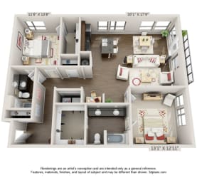 2 Bed 2 Bath Onyx Floor Plan Floor Plan Residences at CityWay Apartments in Indianapolis