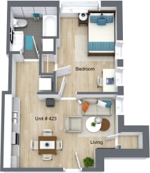 Unit 423 - 1BR/1BA - Courtyard Lofts Floor Plan 1 Bedroom