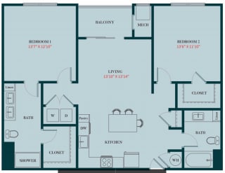 The Monarch Two Bedroom Apartment Home - B2 B2 - 2 Bedrooms 2 Baths Apartment Floor Plan Design - 1161 sq. ft. - Apartments in Des Plaines