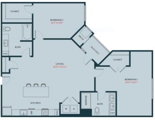 The Monarch Two Bedroom Apartment Home - B4 B4 - 2 Bedrooms 2 Bath Apartment Floor Plan Design - 1259 sq. ft. - Apartments in Des Plaines