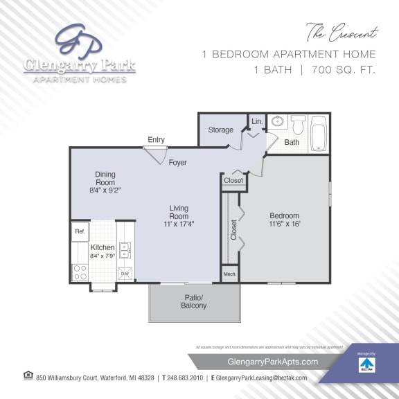 1 & 2 Bedroom Apartments in Waterford MI | Glengarry Park