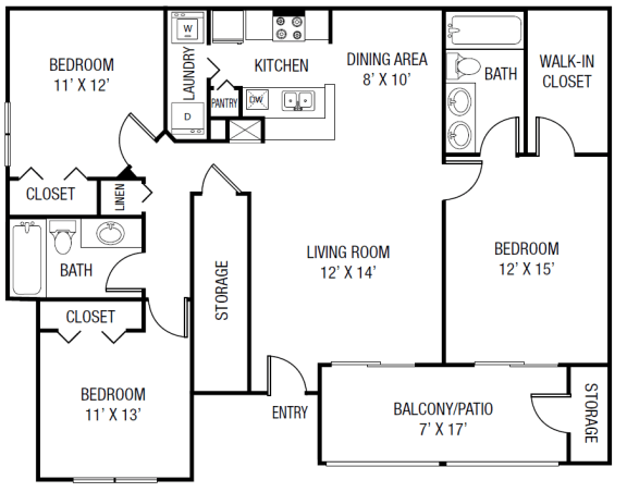 The Escambia Floor plan - 3 Bedrooms 2 Baths 1,416 Sq. Ft.