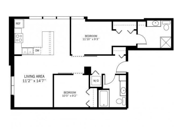 Kellogg Square Reverie Floor Plan Kellogg Square Apartments in St. Paul, MN 2 Bedroom 2 Bath Apartment
