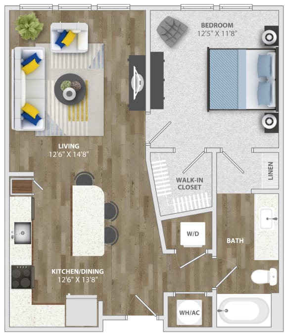 1 Bedroom (a2) Floor Plan 1 Bedroom (a2) Floor Plan at Monterosso Apartments, Kissimmee, 34741