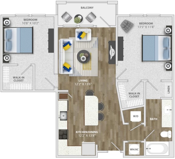 2 Bedroom (b1) Floor Plan 2 Bedroom (b1) Floor Plan at Monterosso Apartments, Kissimmee, FL, 34741
