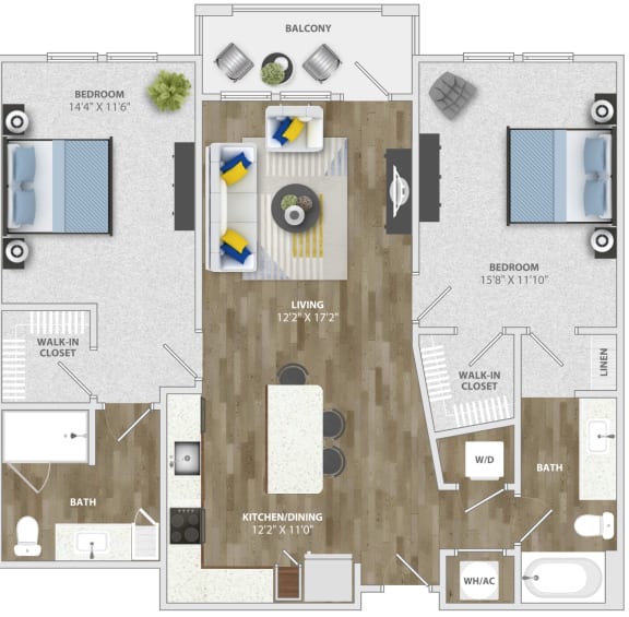 2 Bedroom (b3) Floor Plan 2 Bedroom (b3) Floor Plan at Monterosso Apartments, Kissimmee, FL, 34741