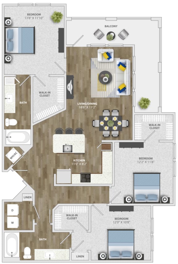 3 Bedroom (c2) Floor Plan 3 Bedroom (c2) Floor Plan at Monterosso Apartments, Kissimmee, Florida