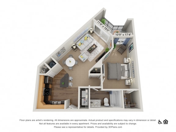 B2 1 Bed 1 Bath Floor Plan B2 1 Bath Floor Plan