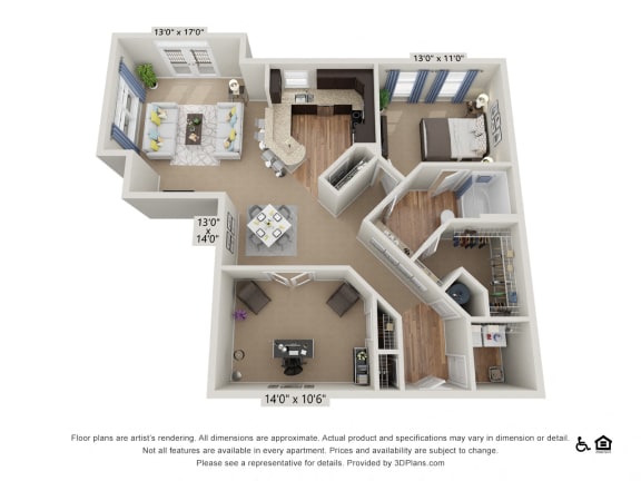 C1 1 Bed 1 Bath Floor Plan C1 1 Bed 1 Bath Floor Plan