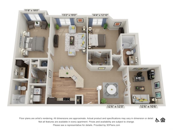 F2 2 Bed 2 Bath Floor Plan F2 2 Bed 2 Bath Floor Plan