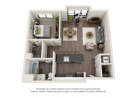 One Bedroom Floorplan One Bedroom Floorplan with large windows
