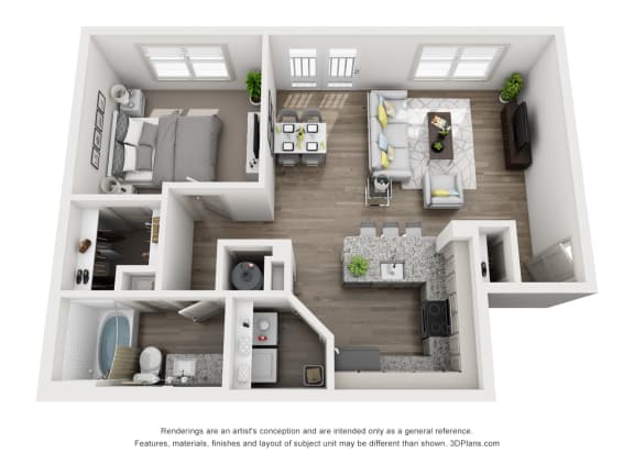 White Oak Floor Plan 726SF 1X1