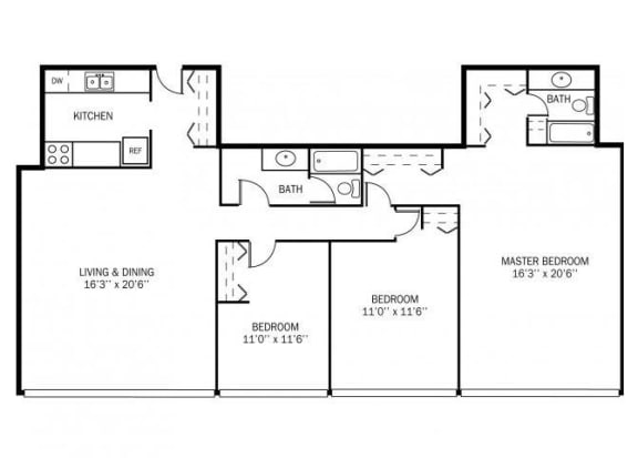Kellogg Square Newell Floor Plan Kellogg Square Apartments in St. Paul, MN 3 Bedroom 2 Bathroom Apartment