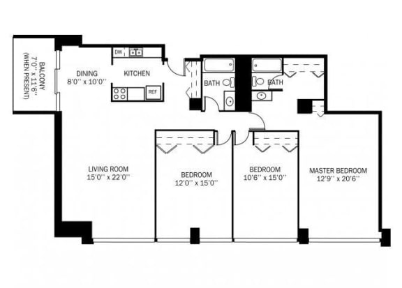 Kellogg Square O'Brien Floor Plan Kellogg Square Apartments in St. Paul, MN 3 Bedroom 2 Bathroom Apartment