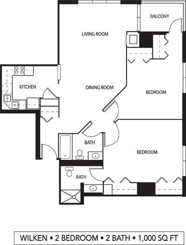 Galtier Towers Wilken Floor Plan Galtier Towers Apartments in Lowertown, St. Paul, MN 2 Bedroom 2 Bath Apartment