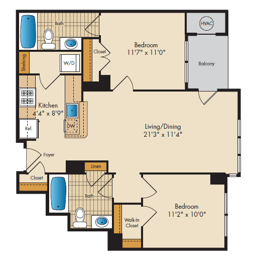 2 Bedroom 2G Floor Plan 2 Bedroom 2G Floor Plan at Highland Park at Columbia Heights Metro, Washington
