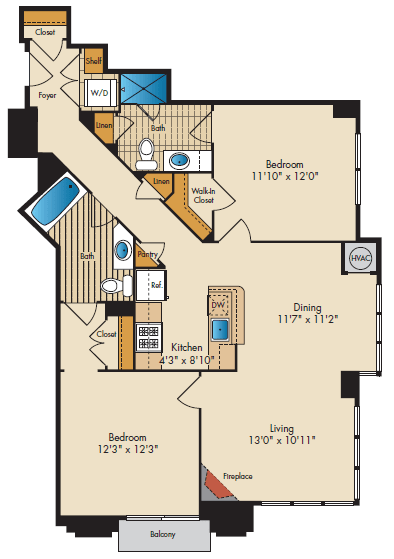 2 Bedroom 2A Floor Plan 2 Bedroom 2A Floor Plan at Highland Park at Columbia Heights Metro, Washington, 20010
