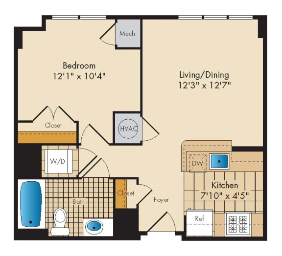 1 Bedroom 1A Floor Plan 1 Bedroom 1A Floor Plan at Highland Park at Columbia Heights Metro, Washington, Washington