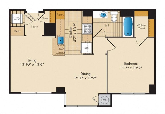 1 Bedroom 1G Floor Plan 1 Bedroom 1G Floor Plan at Highland Park at Columbia Heights Metro, Washington, 20010