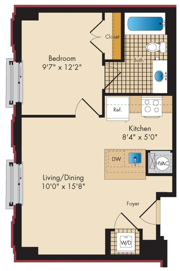 1 Bedroom B3 Floor Plan 1 Bedroom B3 Floor Plan at Highland Park at Columbia Heights Metro, Washington, DC, 20010
