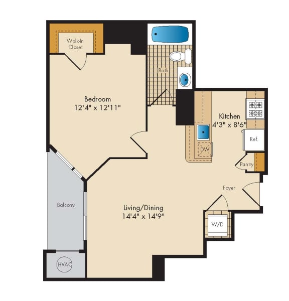 1 Bedroom 1J Floor Plan 1 Bedroom 1J Floor Plan at Highland Park at Columbia Heights Metro, Washington, 20010
