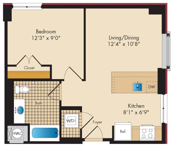 1 Bedroom B2 Floor Plan 1 Bedroom B2 Floor Plan at Highland Park at Columbia Heights Metro, Washington, DC
