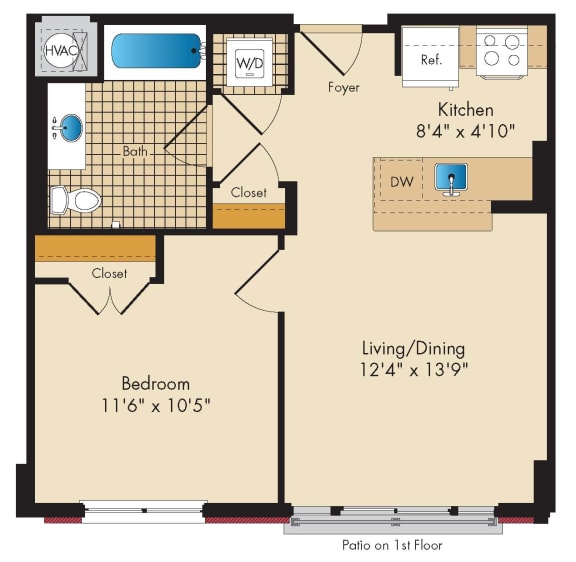 1 Bedroom B4 Floor Plan 1 Bedroom B4 Floor Plan at Highland Park at Columbia Heights Metro, Washington, 20010