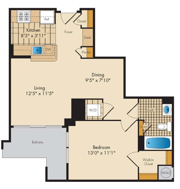 1 Bedroom 1F Floor Plan 1 Bedroom 1F Floor Plan at Highland Park at Columbia Heights Metro, Washington